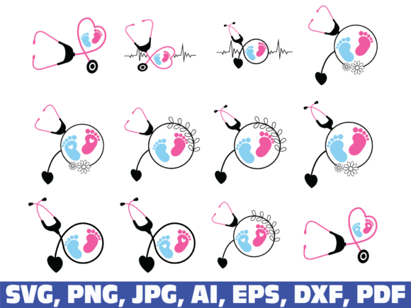 Nurse Baby Feet Stethoscope Graphics and Crafts